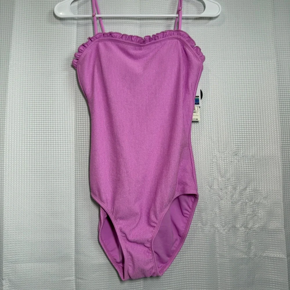 No Boundaries One Piece Swimsuit S (3-5) Purple Ruffle Textured Swimwear